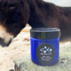 CBD Salve in blue jar with donkey.