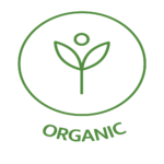 Icon of plant with text"organic".